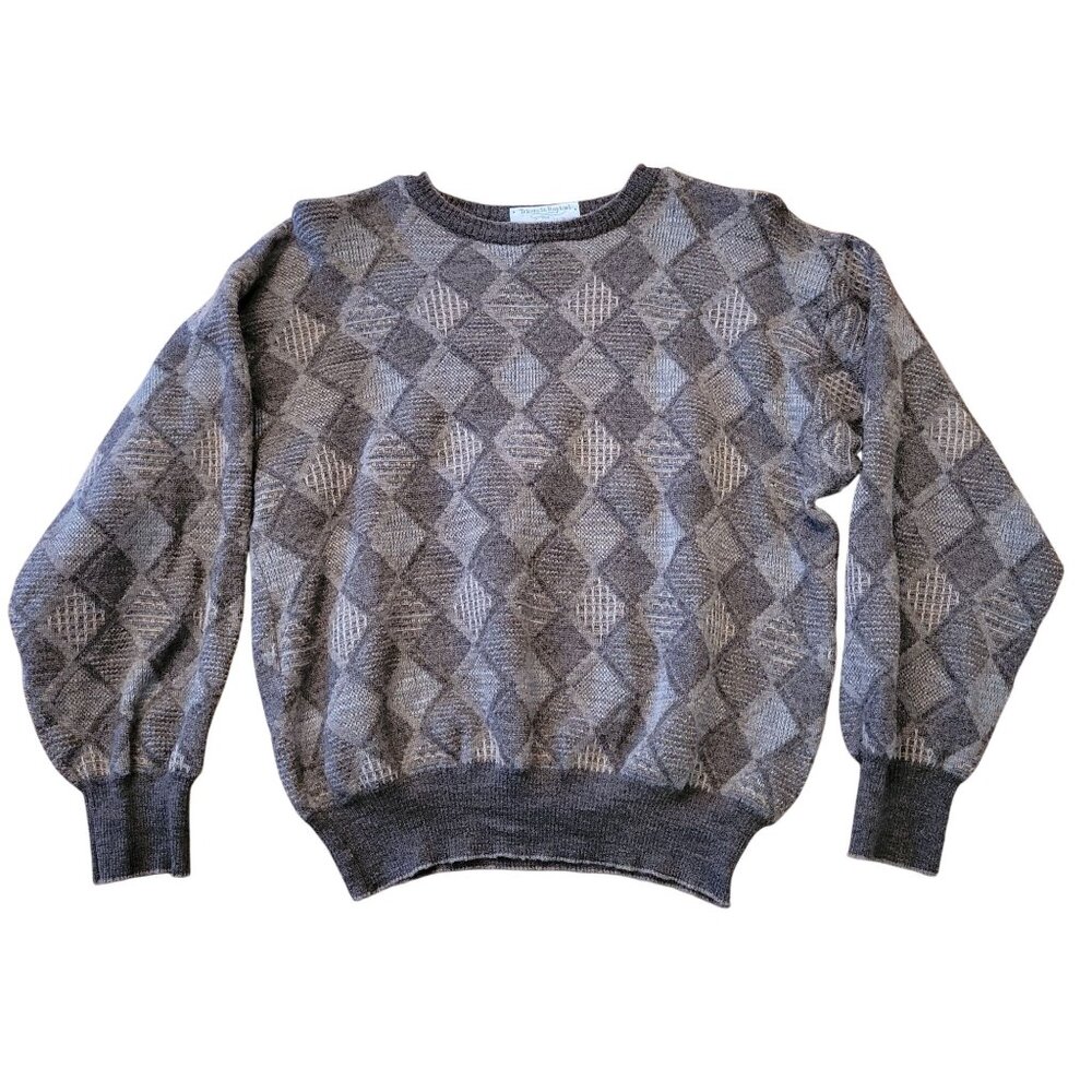 Vintage Tricots St Raphael Bloomingdales Wool Argyle Sweater M Gray Diamond Knit